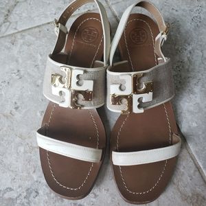 Tory Burch white logo sandals